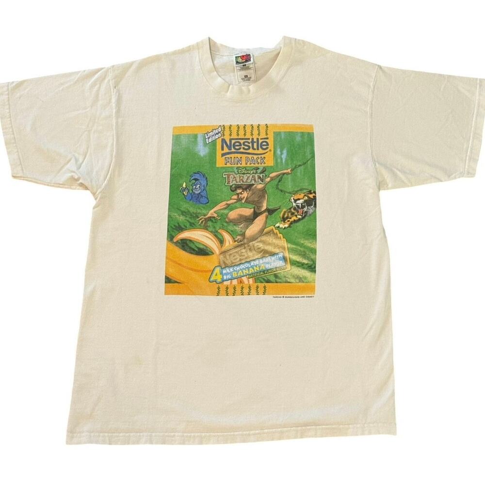 Vintage 90s Tarzan Nestle Milk Chocolate Banana Disney Promo Shirt Adult Medium